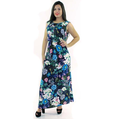 Vestido Longo Com Estampa Floral Com Babado Na Gola Compre Agora