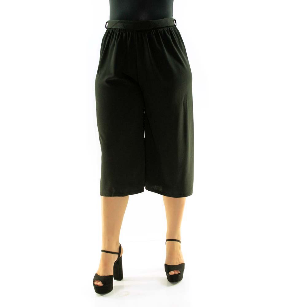 Calça Feminina Preta Pantacourt Lisa Com Cordão De 