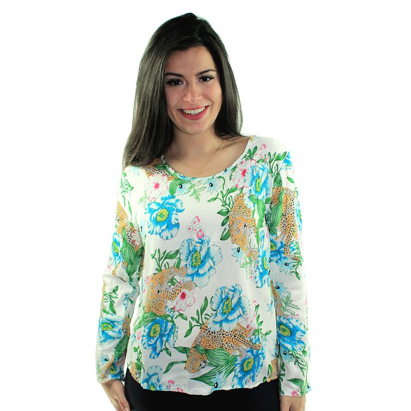Blusa Branca Feminina Estampa Floral Manga Longa Compre Agora