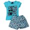 Conjunto Infantil Feminino Azul Claro Camiseta Estampada + Short Floral
