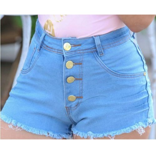 Short Jeans Cintura Alta Com Bot es