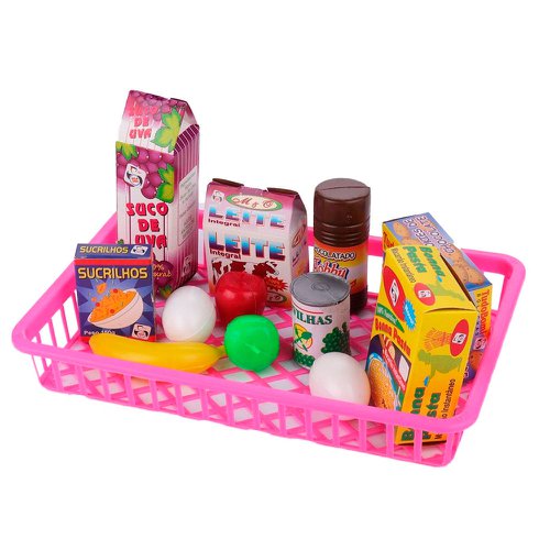 Kit Cesta Mini Mercado Com 13 Acessórios De Brinquedo
