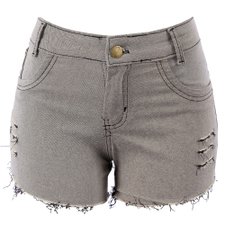 Shorts Jeans Feminino Destroyed Com Barra Desfiada