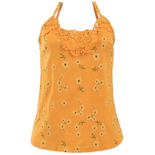 Blusa Regata Feminina Floral Com Decote Rendado E Bordado Compre