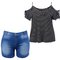 Kit Feminino Plus Size Blusa Listrada "G1"+ Shorts Jeans "46"