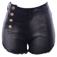 Short Jeans Feminino Hot Pants Barra Desfiada Fecho Botões