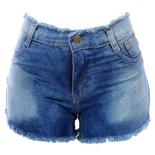 Short Jeans Feminino Delavê Levanta Bumbum Cintura Desfiada