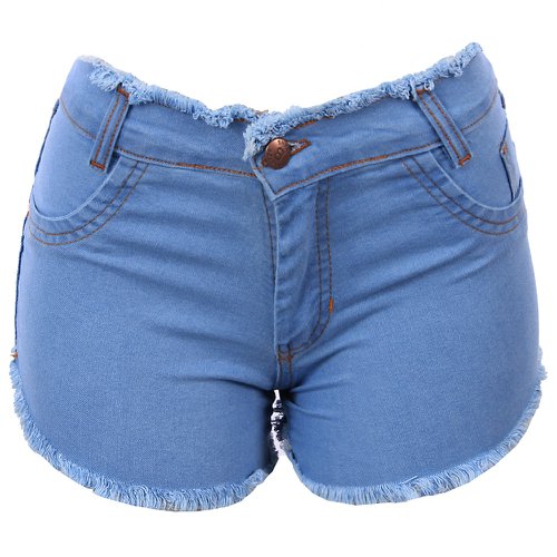 Short Jeans Feminino Cintura E Barra Desfiada Levanta Bumbum
