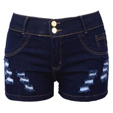 Shorts Jeans Feminino Plus Size Destroyed Com Fecho Botões