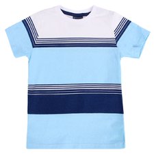 Camiseta Infantil Meninos Azul Listrada Manga Curta