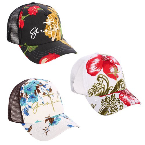 Kit 3 Bonés Femininos Floral Aba Curva Tela Snapback Atacado