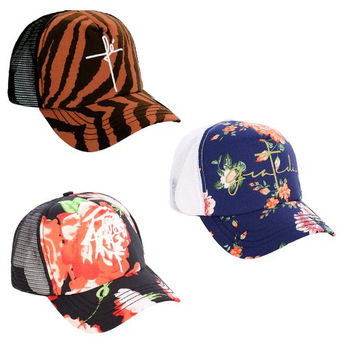 Kit 3 Bonés Femininos Floral Aba Curva Tela Snapback Atacado
