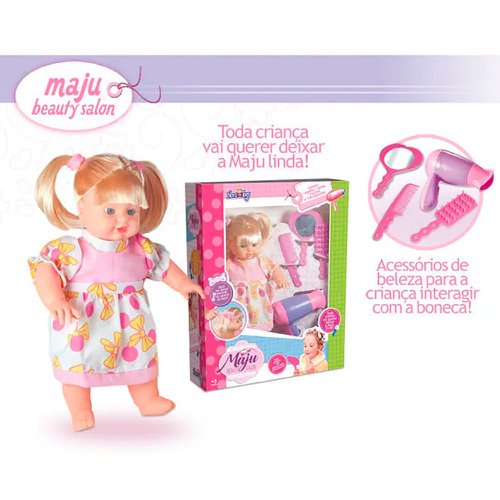 Boneca Infantil Maju Beauty Salon Secador + 3 Acessórios