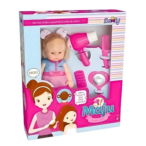 Boneca Infantil Maju Beauty Salon Secador + 3 Acessórios