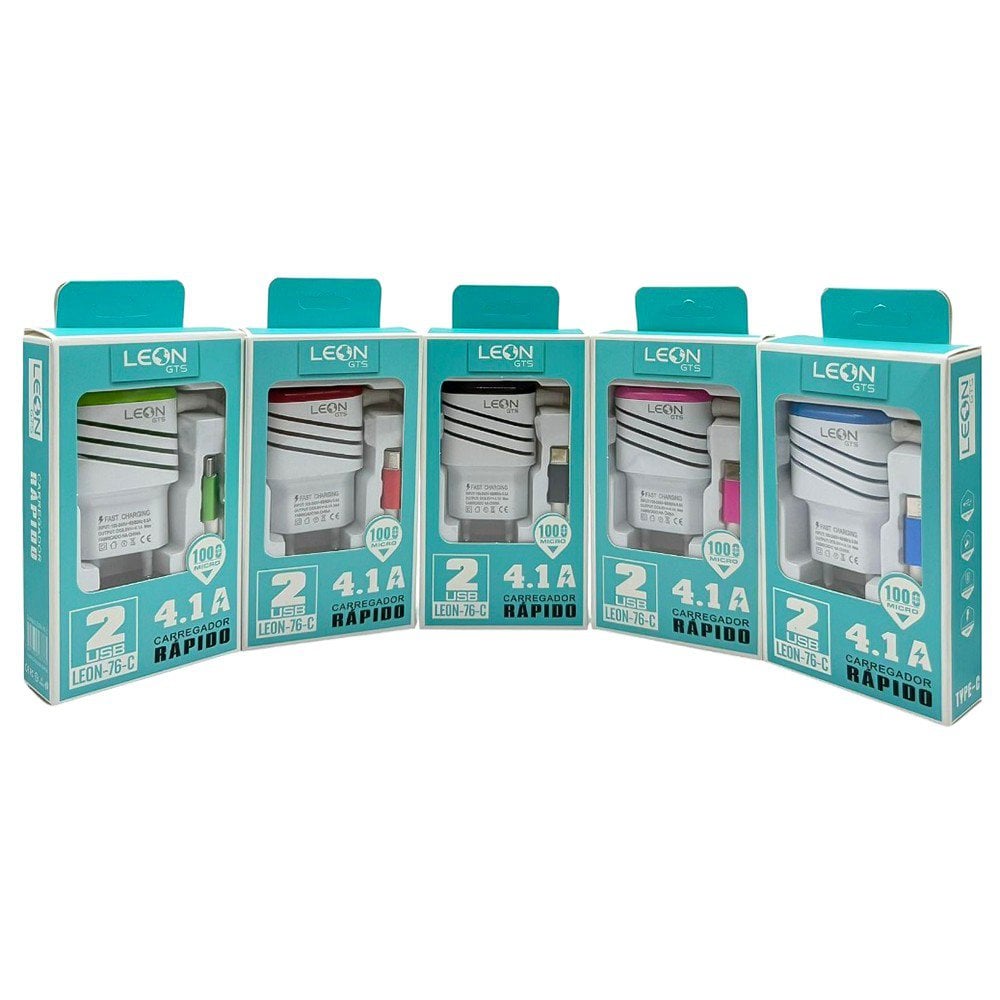 Carregador 2 Entradas USB Tipo C 4.1A 3 Cargas Simultâneas