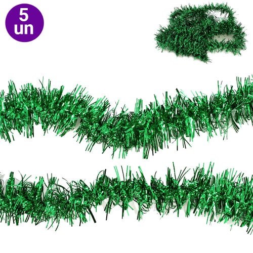 Kit 5 Enfeites Festão Verde Para Árvore De Natal 2 Metros