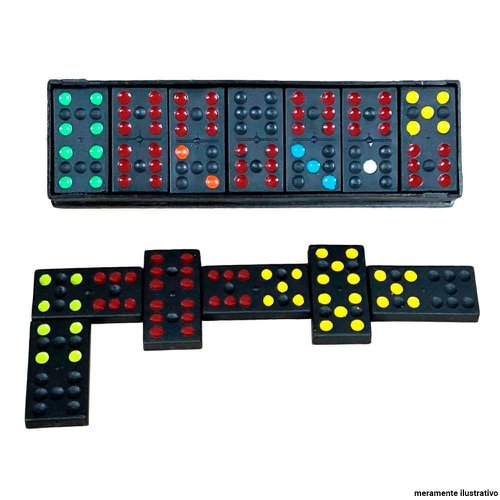 Jogo Domino Profissional Colorido 28 Peças Com Estojo Metal na