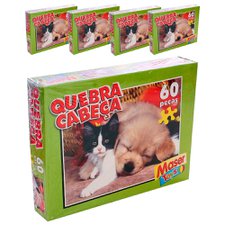 Kit Com 5 Quebra Cabeça Infantil Cachorro E Gatinho Com 60 Peças