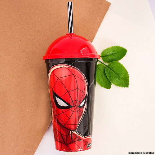 Copo com Canudo Homem Aranha Shake - 500ml - Extra Festas