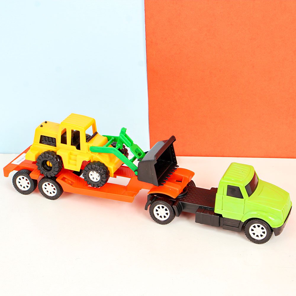 Carreta Com Mini Pá Carregadeira Brinquedo Infantil Colorido