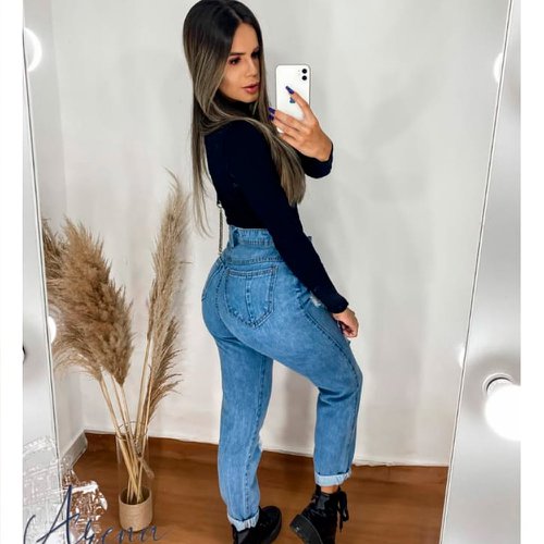 Calça Mom Jeans Feminina Destroyed Azul Claro Cintura Alta Blogueira