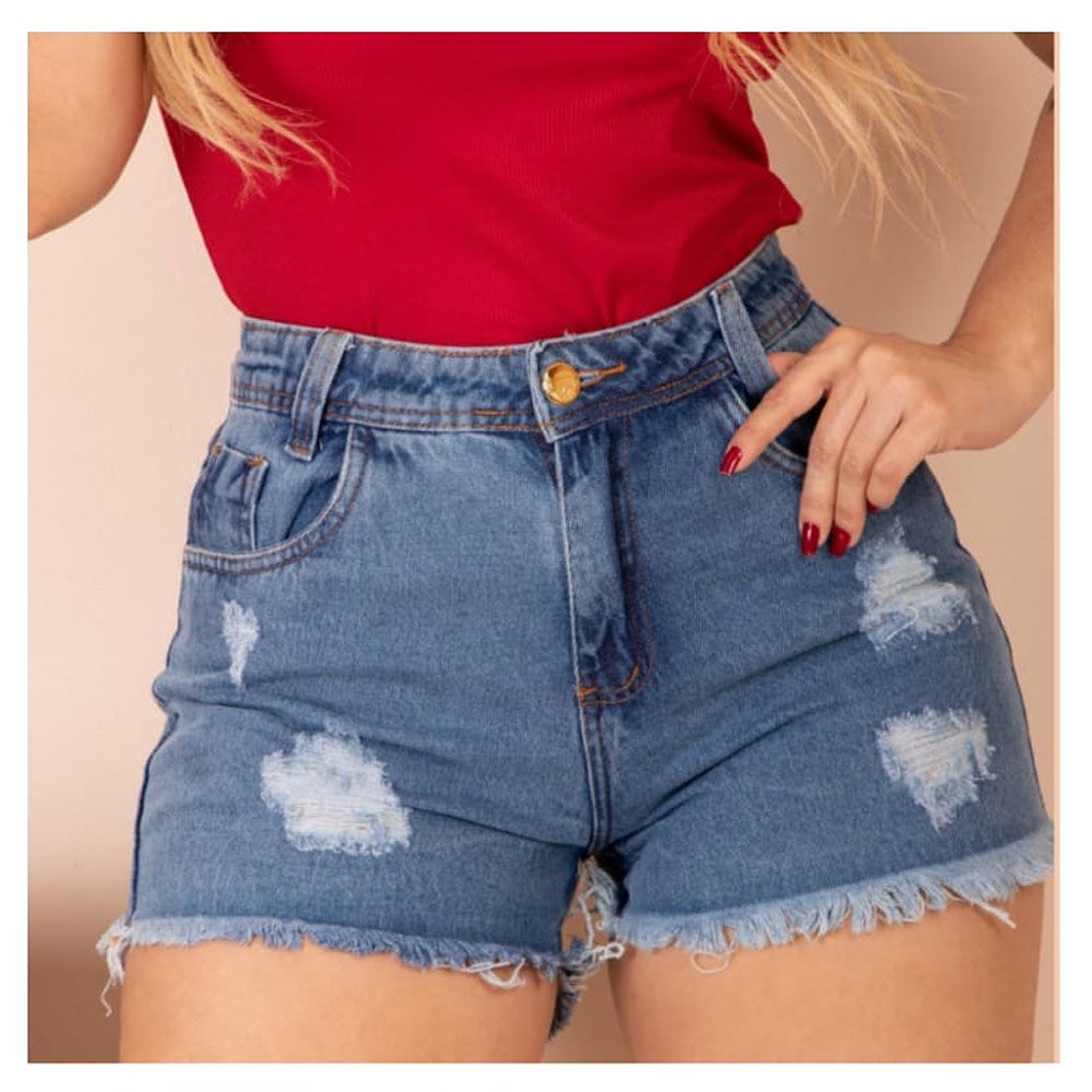 Short Mom Jeans Hot Pants Feminino Cintura Alta Azul Escuro Compre Agora Feira Da Madrugada Sp