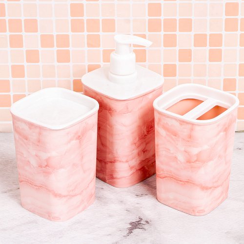 Kit Banheiro Com 3 Peças Marmorizado Rosa