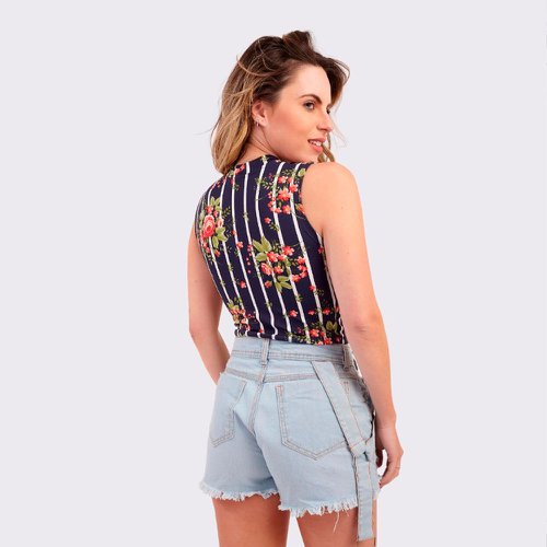 Cropped Blusa Regata Feminino Gola Alta Cacharrel Estampa Floral GG