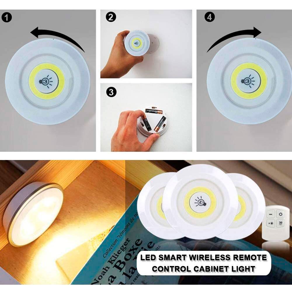 Kit 3 Lâmpadas Luminária Led Controle Remoto S/ Fio À Pilha Feira