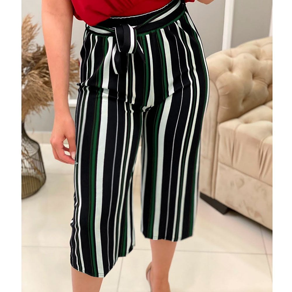 Calça Pantacourt Listrada Calca Listrada Feminina Calça Pantacourt