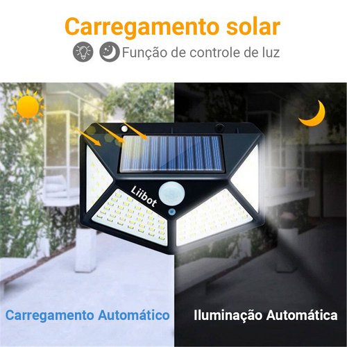 Luminária Solar 100 Leds C/ Sensor À Prova D' Água 3 Modos