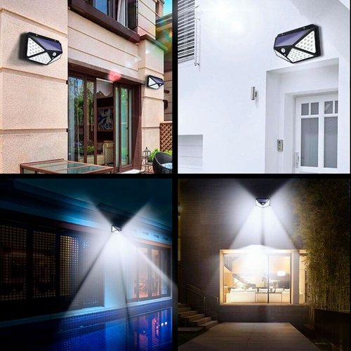 Luminária Solar 100 Leds C/ Sensor À Prova D' Água 3 Modos