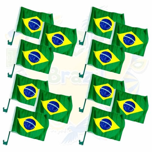 Kit 12 Bandeiras Brasil Carro Suporte Promoção Copa