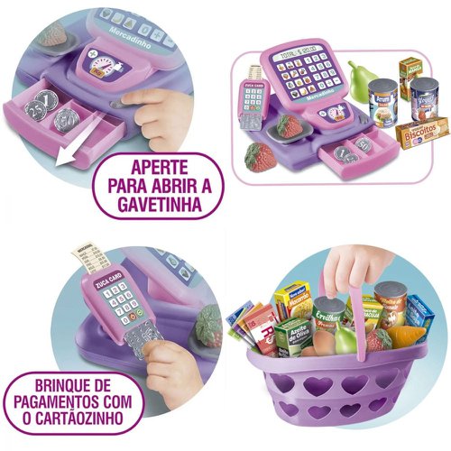 Kit Mercadinho Infantil Caixa Registradora + Carrinho Meninas