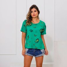 Blusa Feminina T-Shirt Estampa De Borboleta Gola Redonda