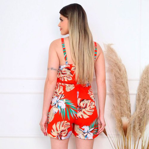 Macaquinho Estampado Acinturado Feminino Com Cinto