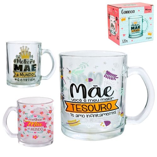 Caneca De Vidro Frases Tema Mãe 320 Ml
