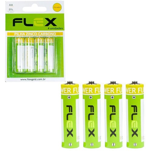 Pilha AA Com 4 Unidades Flex Zinco-Carbono 1.5V