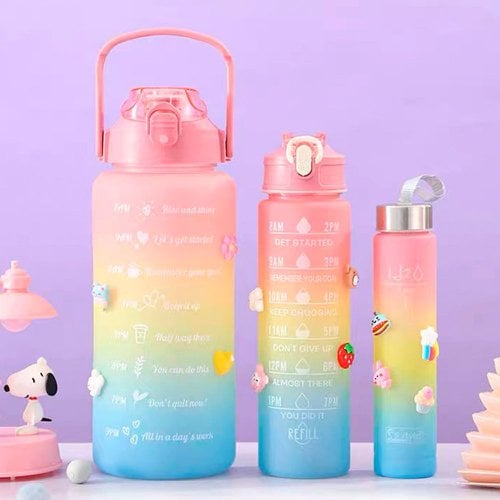 Kit 3 Garrafas De Água Com Frases Motivacionais Até 2L Colorida