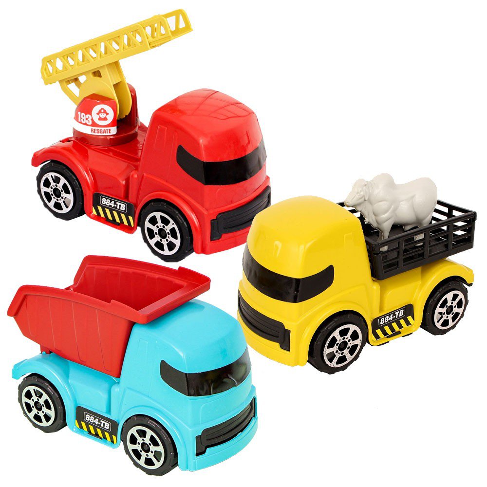 Kit 3 Caminhão Brinquedo Carrinho Infantil Madeira Plástico