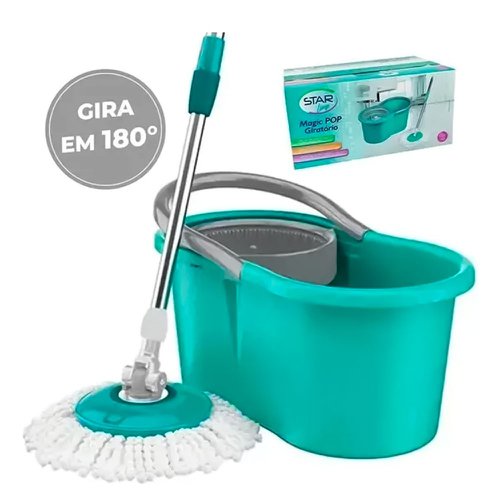 Mop Spin 180° Esfregão Giratório Limpeza Multiuso Balde 8L