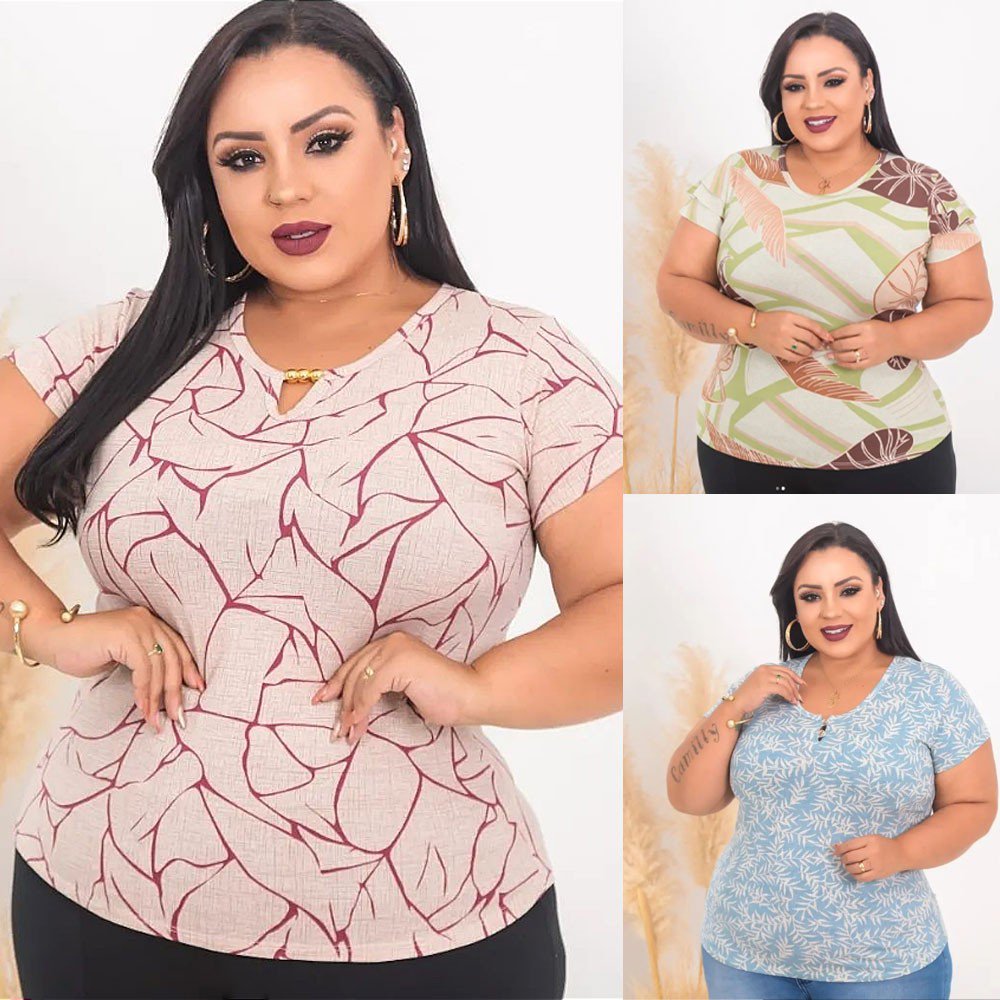Blusas estampadas femininas plus size on sale