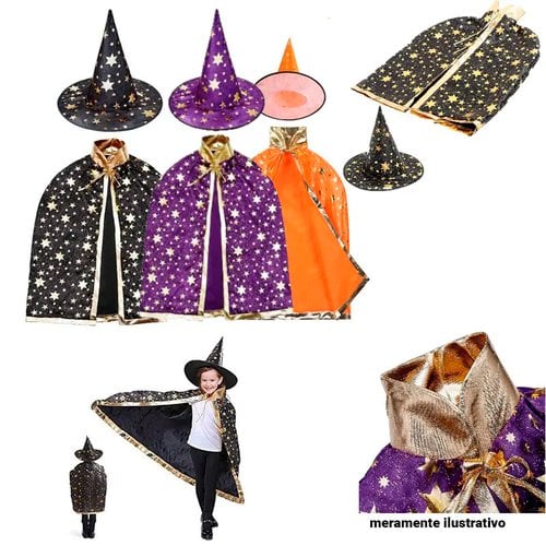 Kit Bruxa Fantasia Halloween Com Chapéu E Capa Estampado