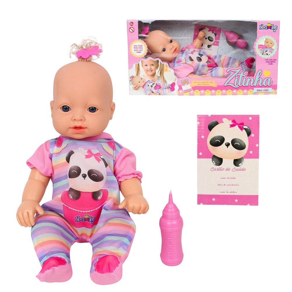 Boneca Baby Zitinha New Doll 34 Cm Com Mamadeira Brinquedo - Feira