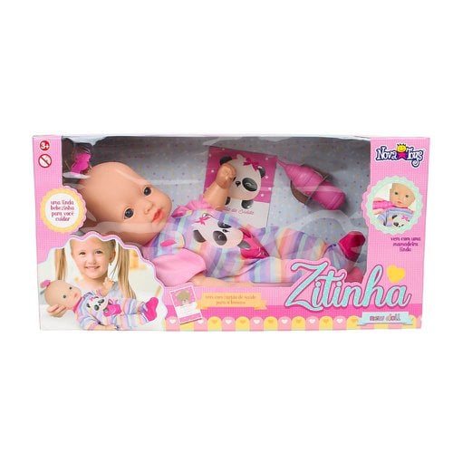 Boneca Baby Zitinha New Doll 34 Cm Com Mamadeira Brinquedo - Feira