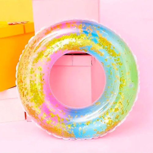 Boia Arco Íris Com Glitter Inflável Infantil Redonda 60 Cm Colorida
