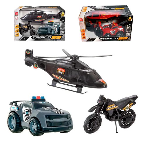 Conjunto De Brinquedo Helicóptero Moto E Carro De Polícia
