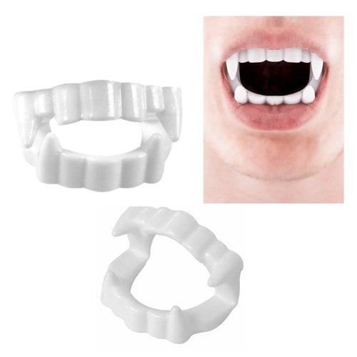 Dentadura de Vampiro 4 Peças Branco Fantasia Halloween