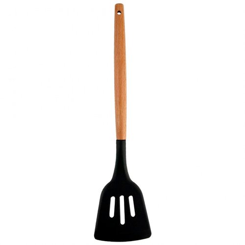 Espátula De Silicone Perfurada Com Cabo De Madeira 32cm