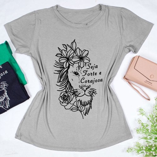 Blusa T-Shirt Feminina Estampa Floral Com Frase Gola Canoa
